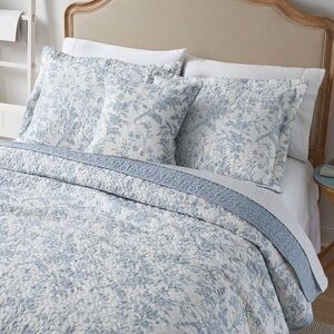 Laura Ashley Amberley Blue King Quilt Bonus Set Cotton Floral Cottage Bedding